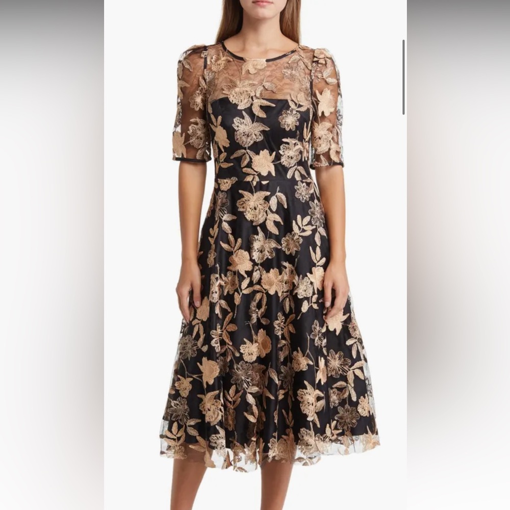 Eliza J Black and Gold Midi Dress
